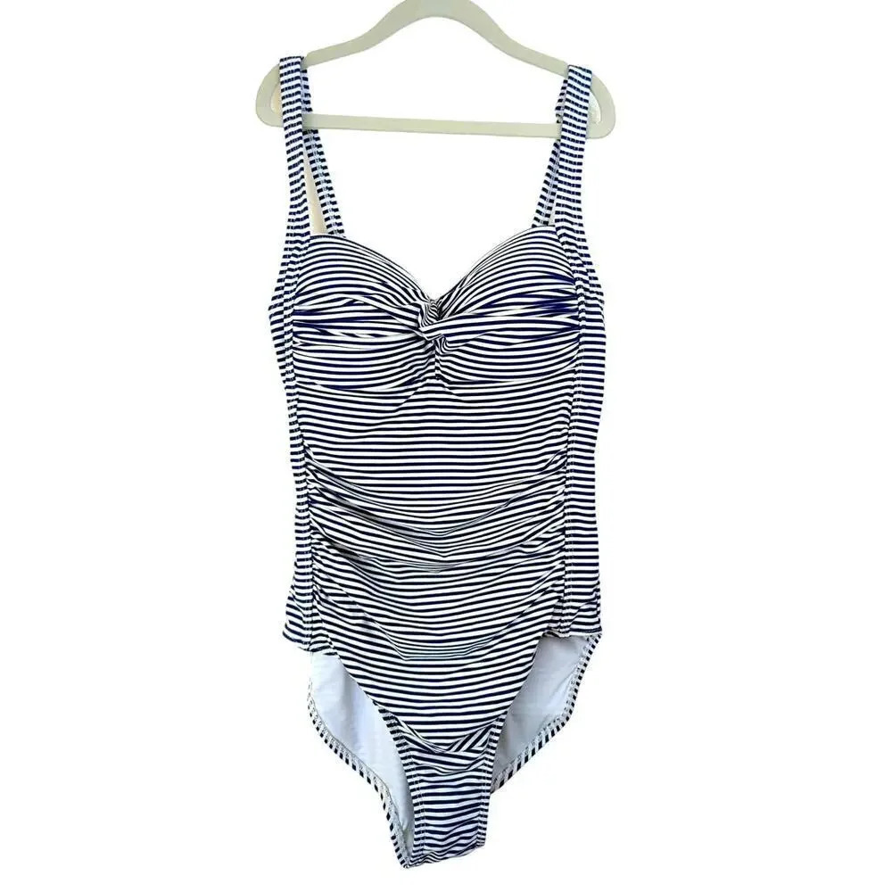 NIP TUCK  One Piece Swimsuit Nautical Stripe Adjustable Straps Size 4